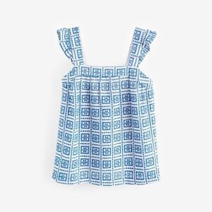 Next Blue/White Borderie Frill Sleeve Embroidered Patterned Cami Top
